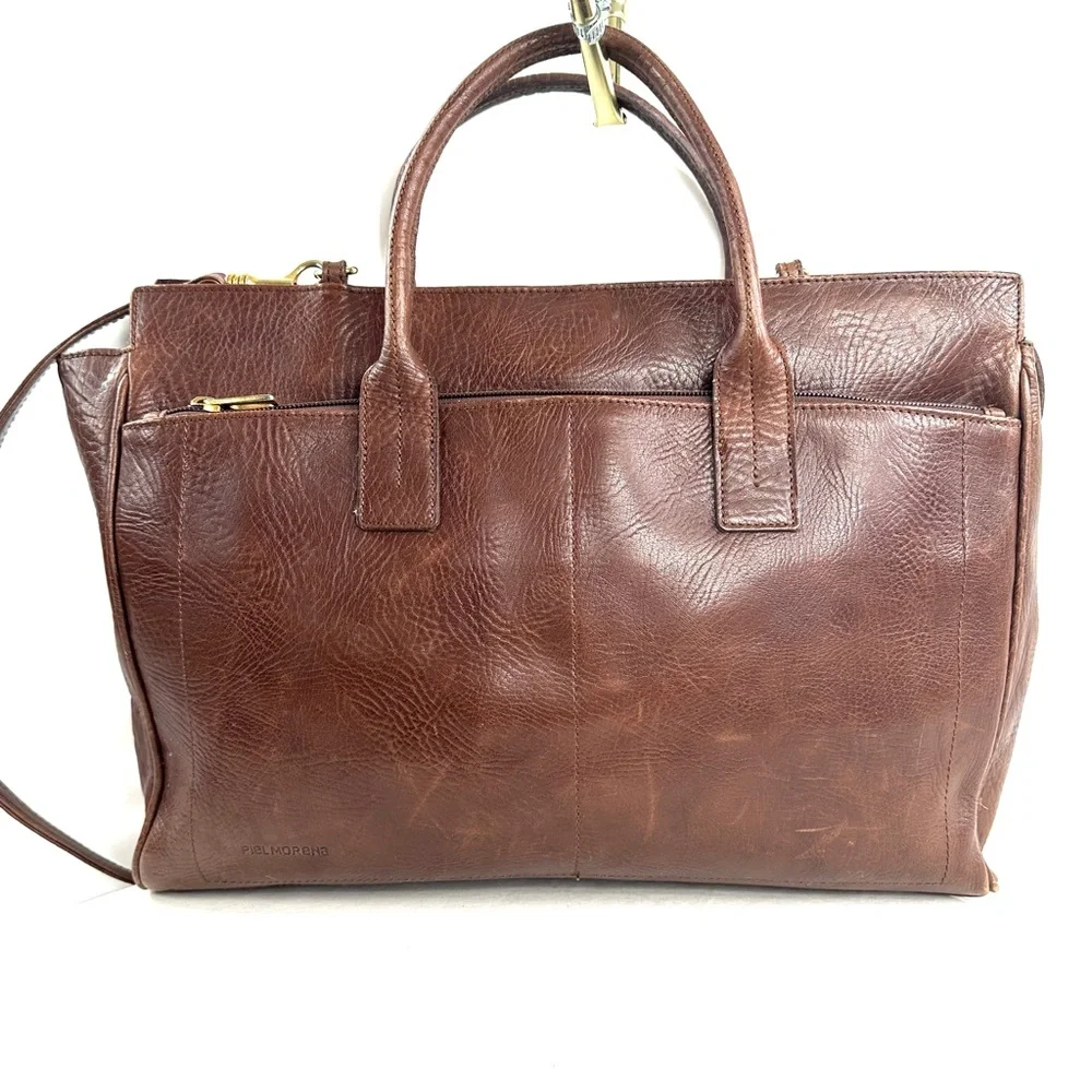 Piel Morena Brown Leather Large Briefcase Business Laptop Travel